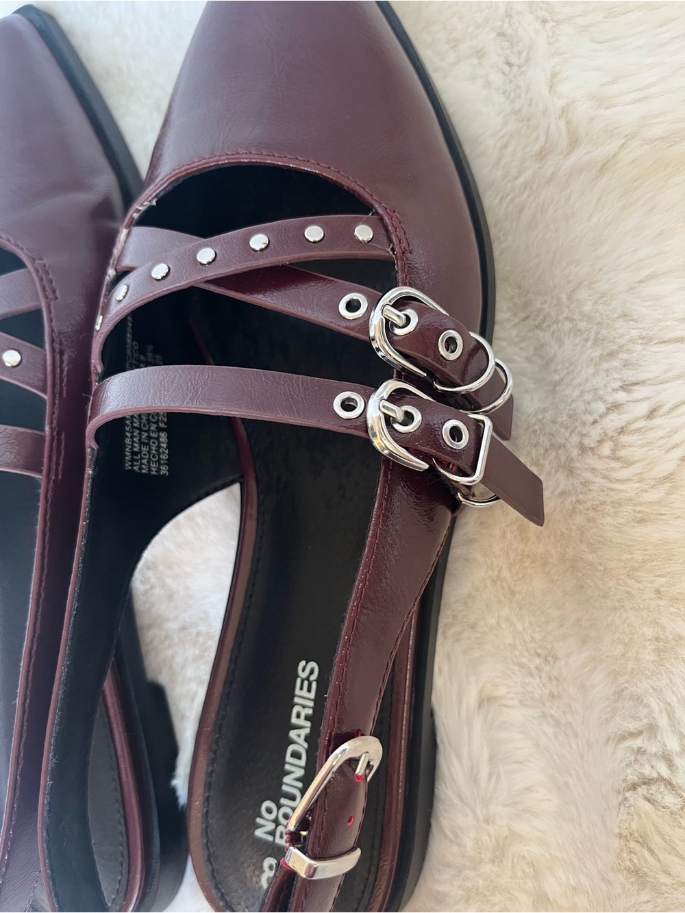 No Boundaries Burgundy Pointed Toe Mary Jane Flats Size 8 Gothic Alt Coquette - Picture 4 of 5